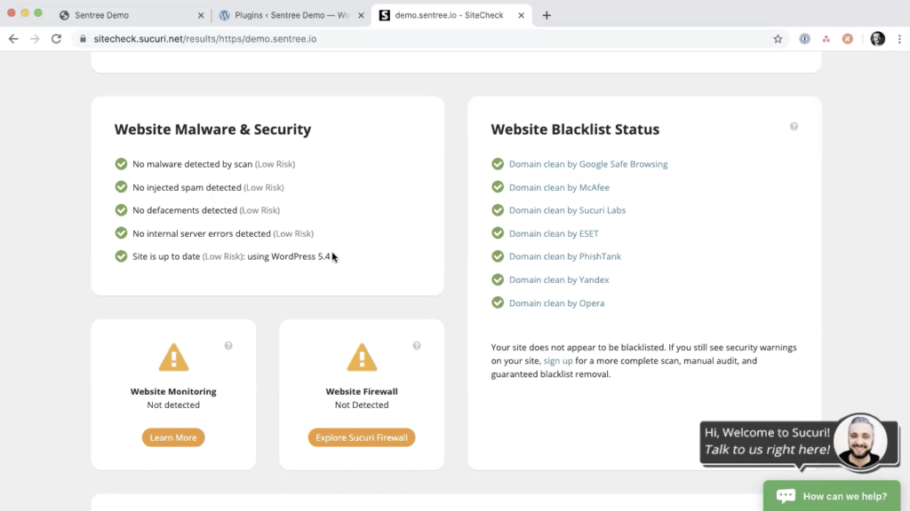 Screen capture of sucuri check final screen